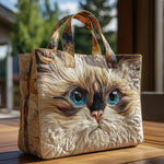 Bolso acolchado con estampado gato blanco con ojos azules