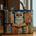 Bolso acolchado con estampado búho y libros antiguos