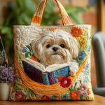 Bolso acolchado con estampado shih tzu con libros y flores