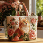 Bolso acolchado con estampado gato rojo con rosas
