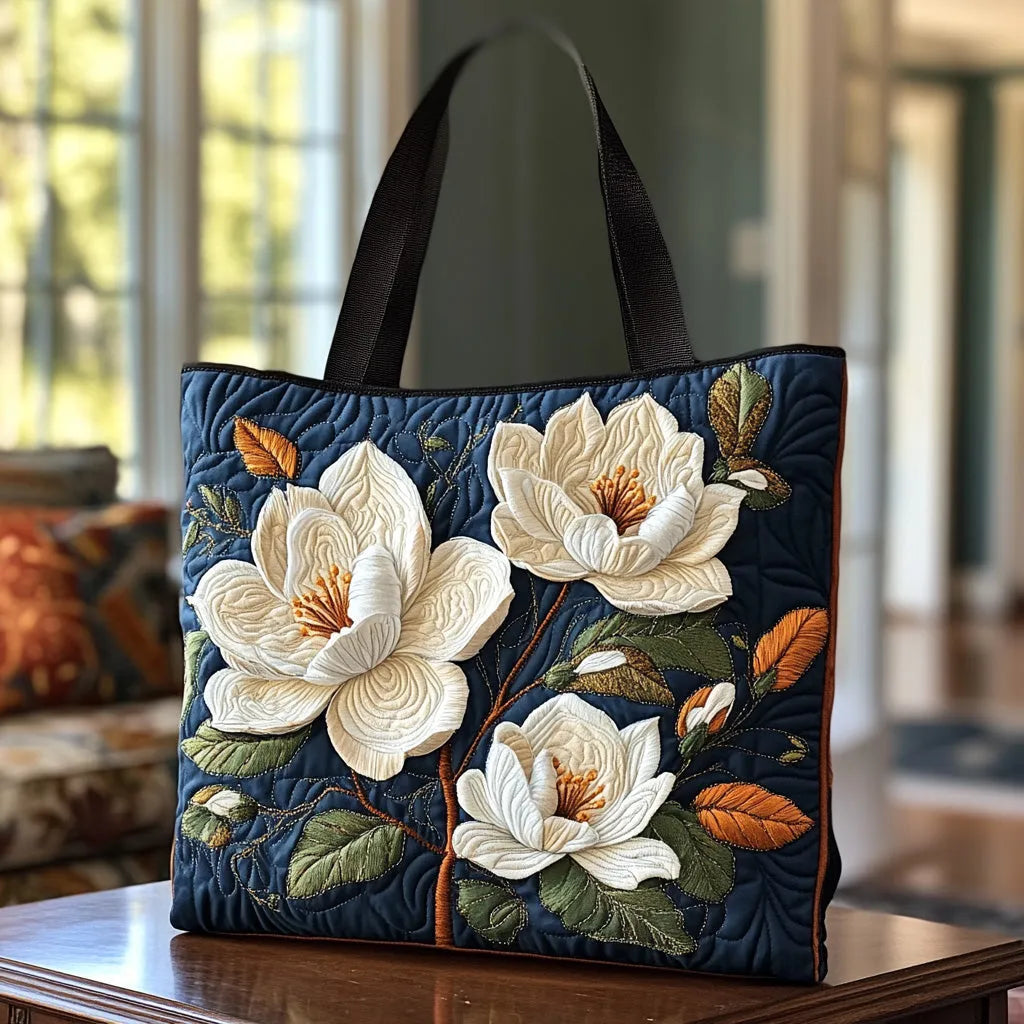 Bolso acolchado con estampado magnolia delicada