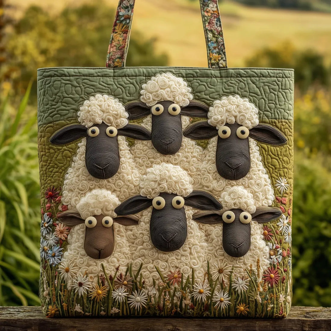 Bolso acolchado con estampado cinco ovejas