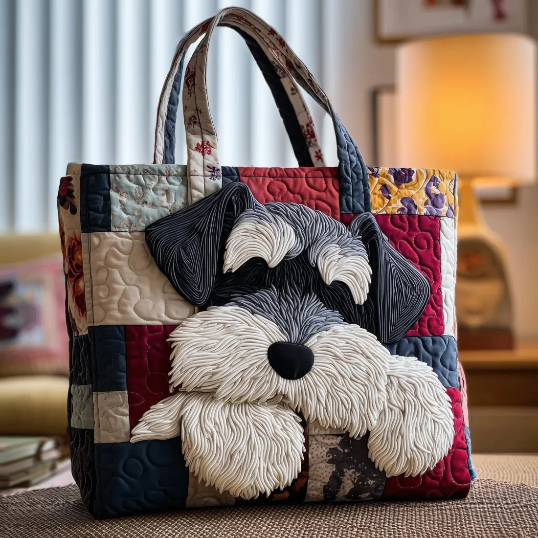 Bolso acolchado con estampado schnauzer