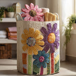 Canasta de ropa acolchada con estampado patrón floral antiguo