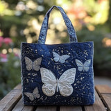 Bolso acolchado con estampado mariposa plateada