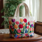 Bolso acolchado con estampado jardín de tulipanes