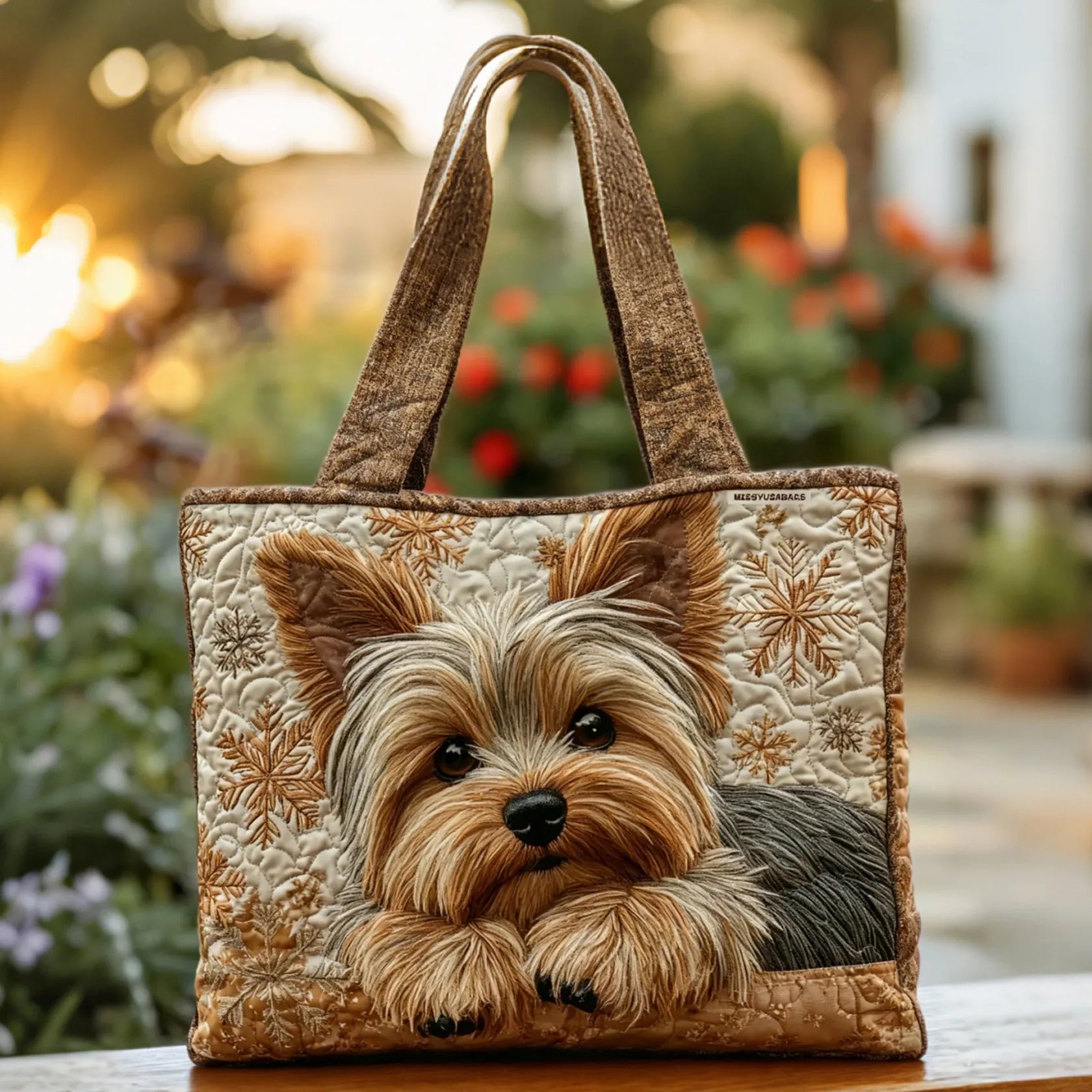 Bolso acolchado con estampado yorkshire terrier