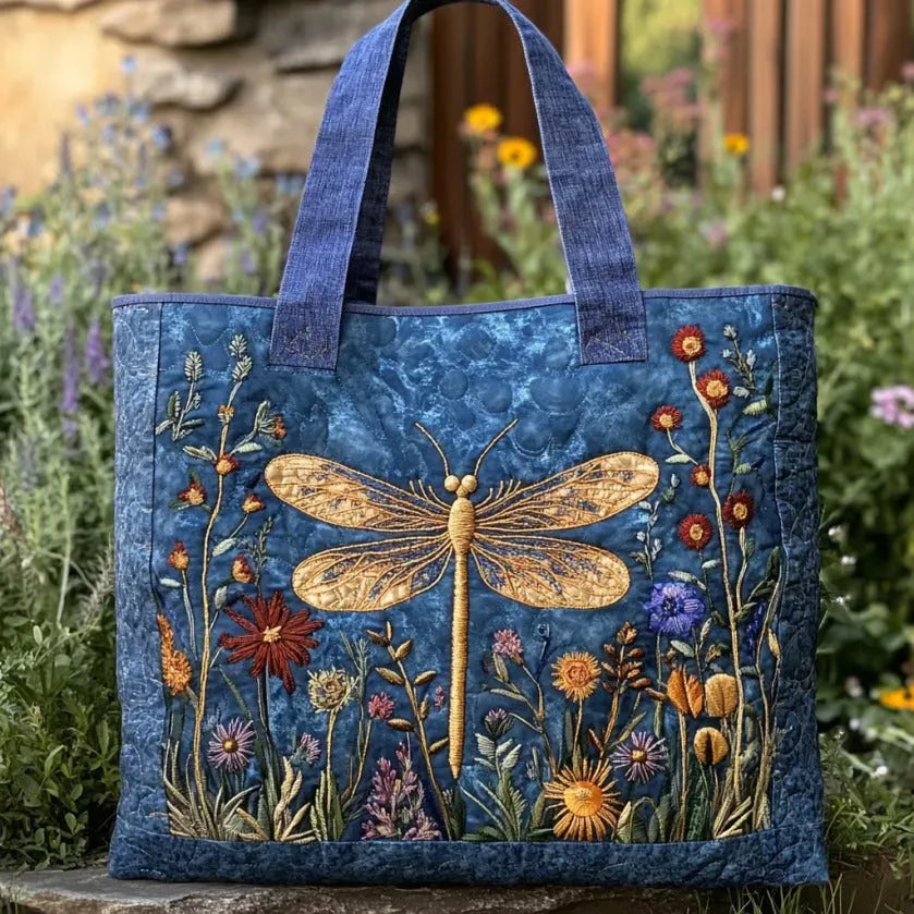 Bolso acolchado con estampado libélula dorada