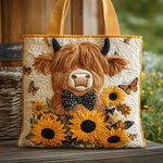 Bolso acolchado con estampado vacas highland con girasoles