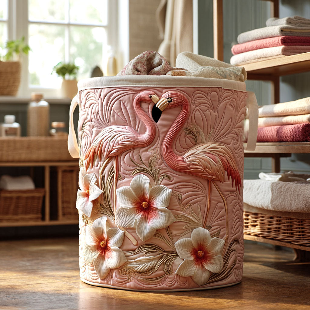 Canasta de ropa acolchada con estampado flamenco en flores