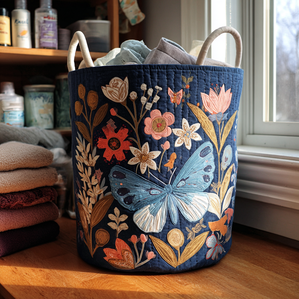 Canasta de ropa acolchada con estampado vuelo de flores