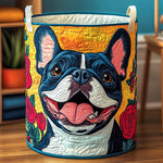 Canasta de ropa acolchada con estampado bulldog francés en flores