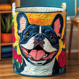 Canasta de ropa acolchada con estampado bulldog francés en flores