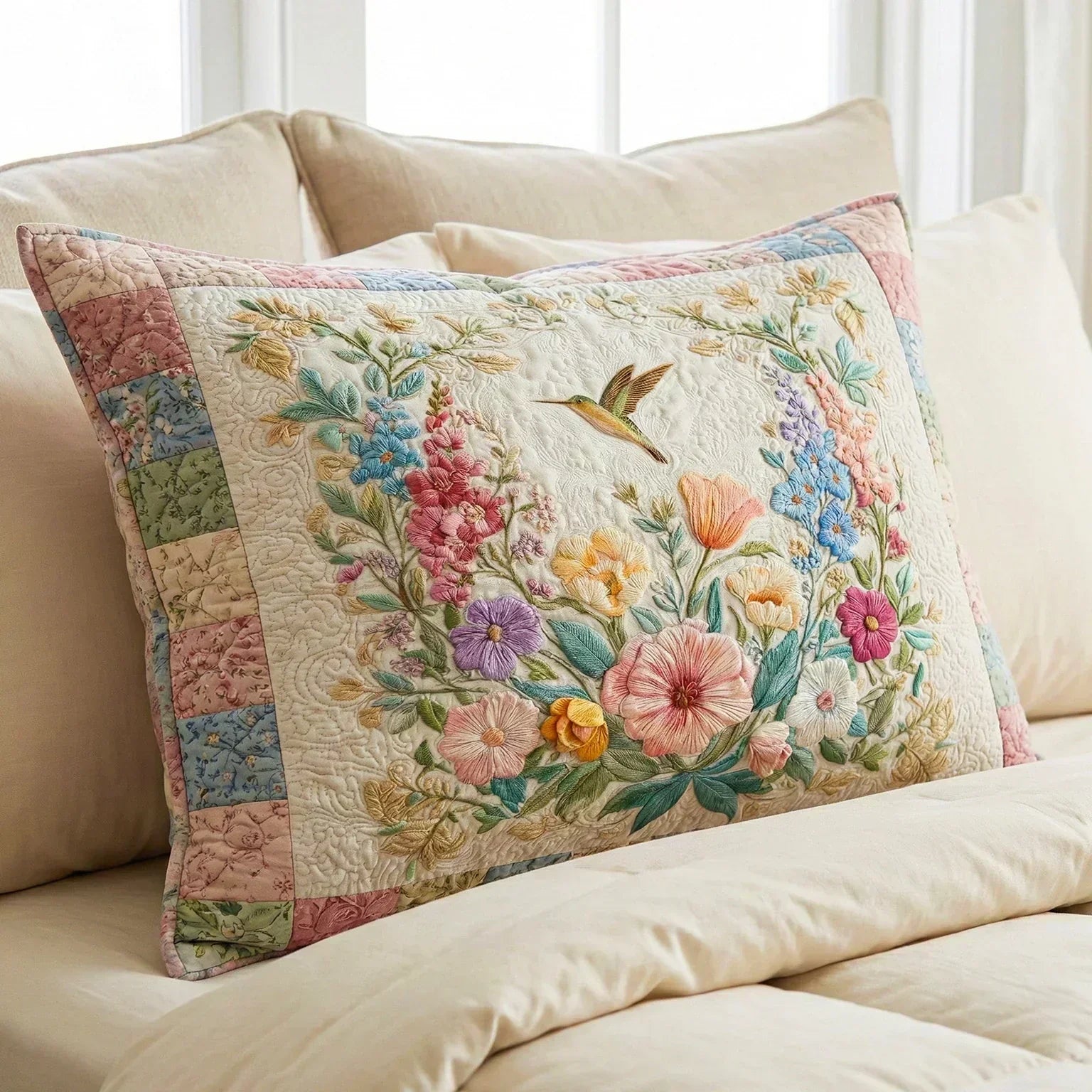 Funda de almohada acolchada con estampado campos de flores