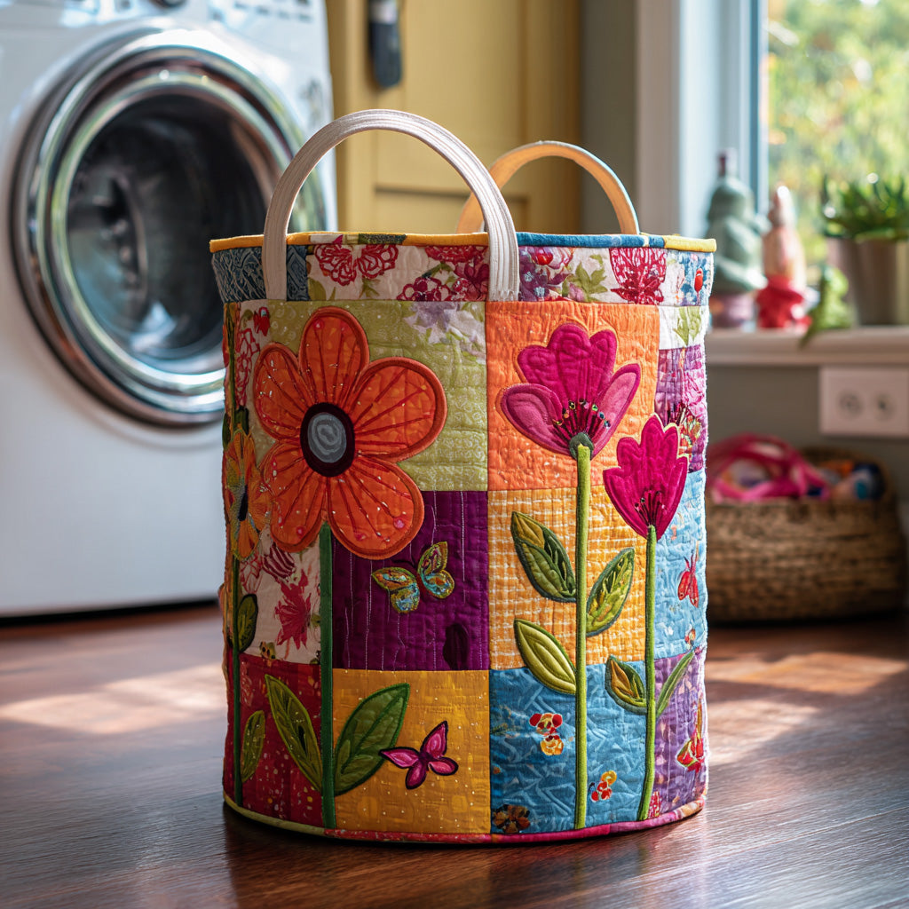 Canasta de ropa acolchada con estampado camino boho