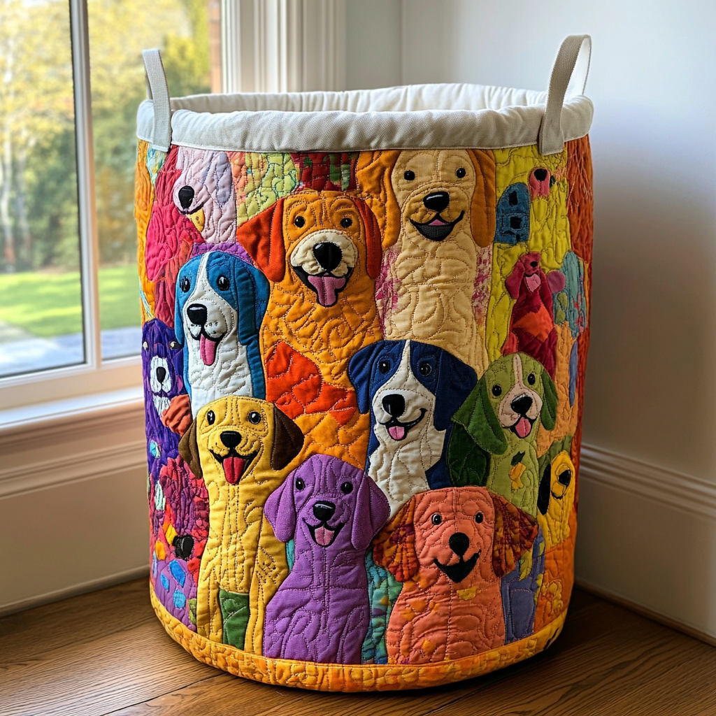 Canasta de ropa acolchada con estampado perros coloridos