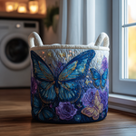 Canasta de ropa acolchada con estampado mariposa y pétalo
