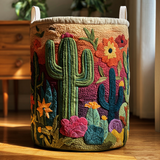 Canasta de ropa acolchada con estampado cactus en el horizonte