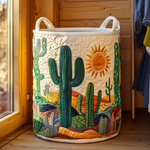 Canasta de ropa acolchada con estampado horizonte de cactus