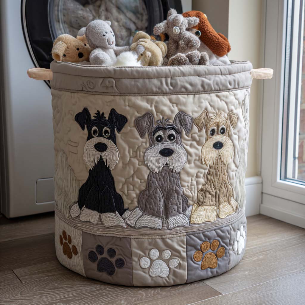 Canasta de ropa acolchada con estampado schnauzer en estilo cómic