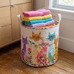 Canasta de ropa acolchada con estampado gatos alegres en patchwork