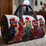 Bolso de viaje acolchado con estampado gallinas en el campo