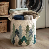 Canasta de ropa acolchada con estampado árboles de navidad