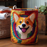 Canasta de ropa acolchada con estampado corgis coloridos