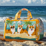 Bolso de viaje acolchado con estampado corgi en la playa