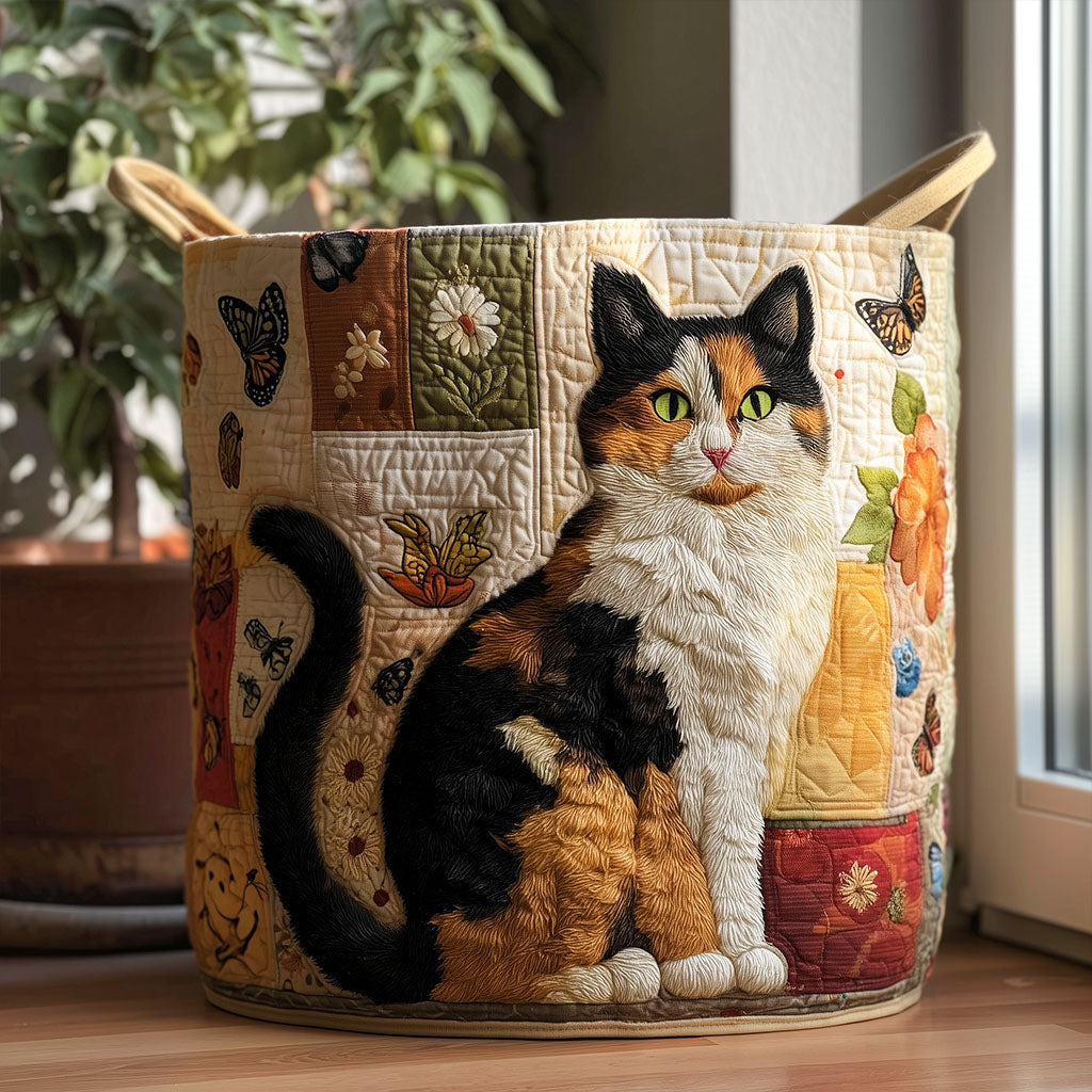 Canasta de ropa acolchada con estampado sueño de gato en casa de campo