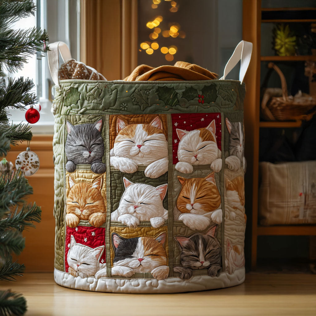 Canasta de ropa acolchada con estampado gatito acogedor