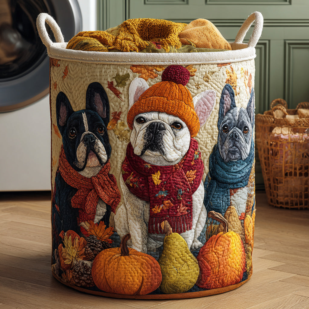 Canasta de ropa acolchada con estampado trío de bulldogges acogedores