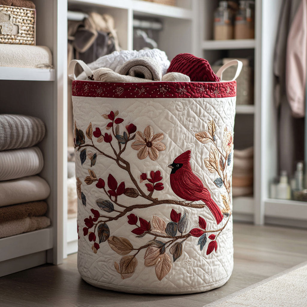 Canasta de ropa acolchada con estampado hojas púrpuras