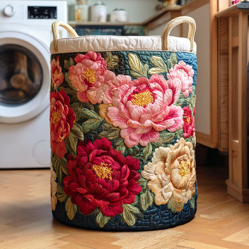 Canasta de ropa acolchada con estampado flor púrpura