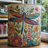 Canasta de ropa acolchada con estampado jardín de libélulas ii
