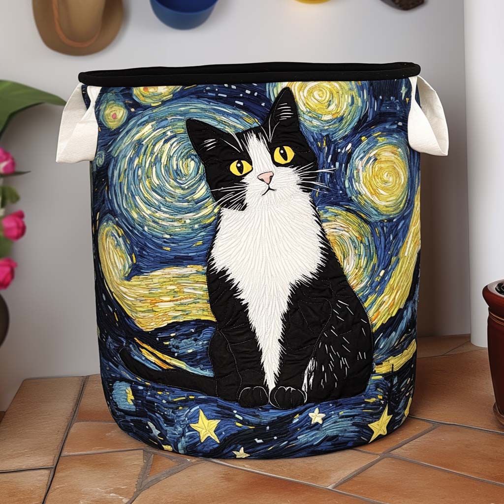 Canasta de ropa acolchada con estampado gato elegante