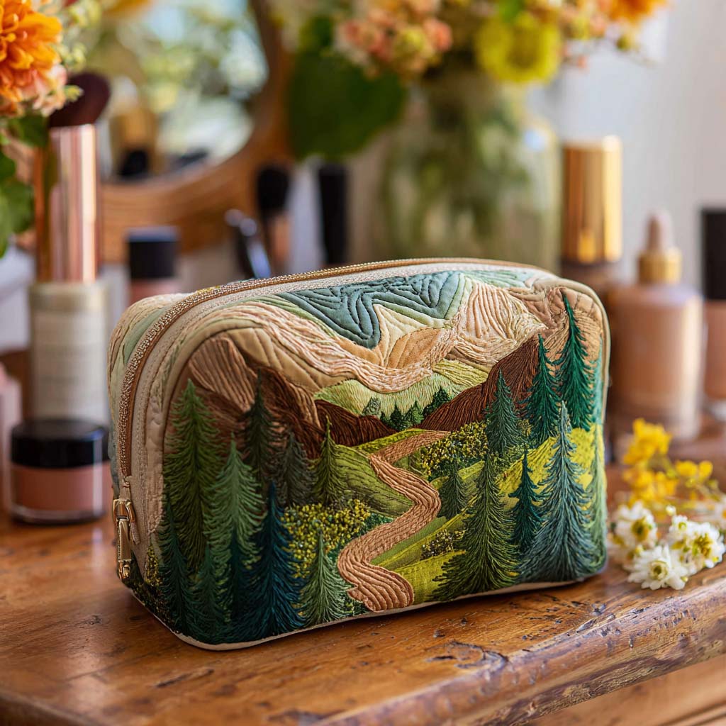 Cosmetiquera acolchada con estampado copa de árbol esmeralda
