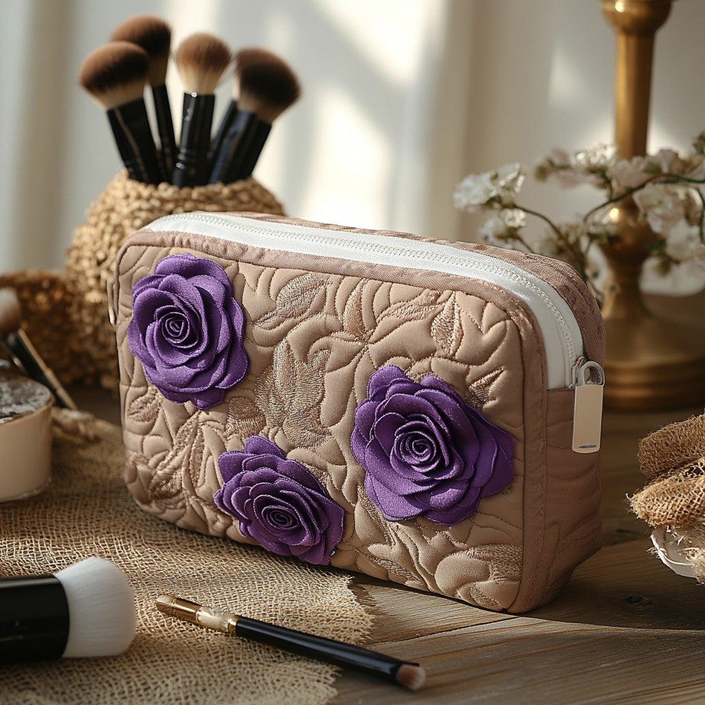 Cosmetiquera acolchada con estampado rosa encantada