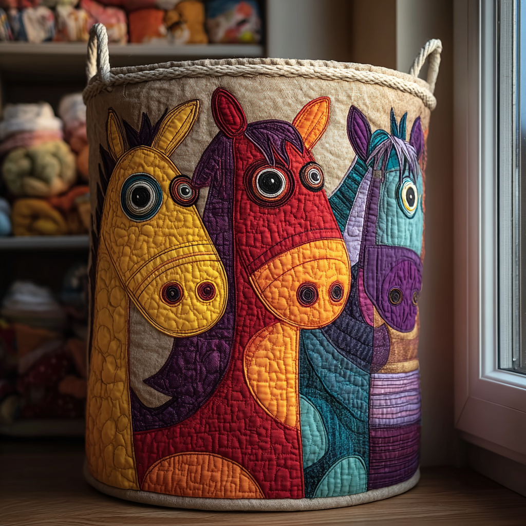 Canasta de ropa acolchada con estampado caballo eterno
