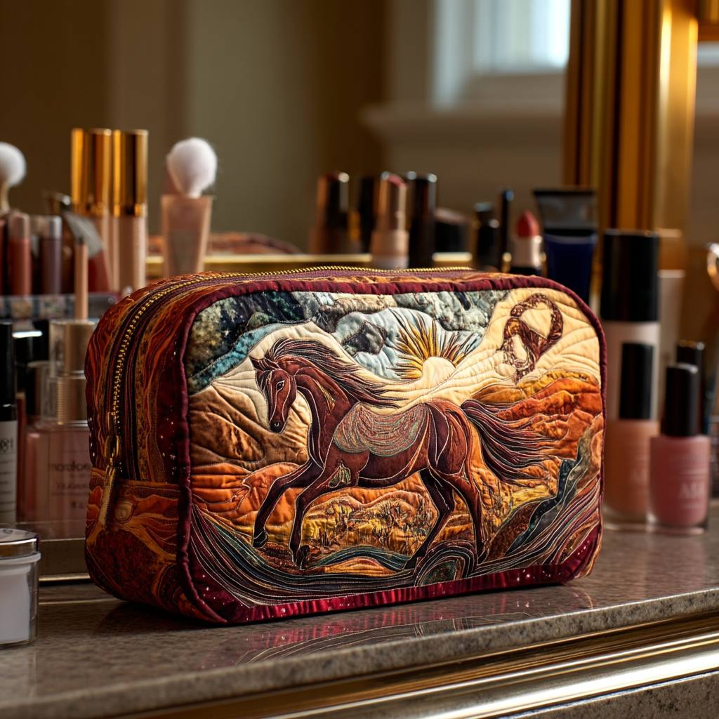 Cosmetiquera acolchada con estampado caballo de fuego
