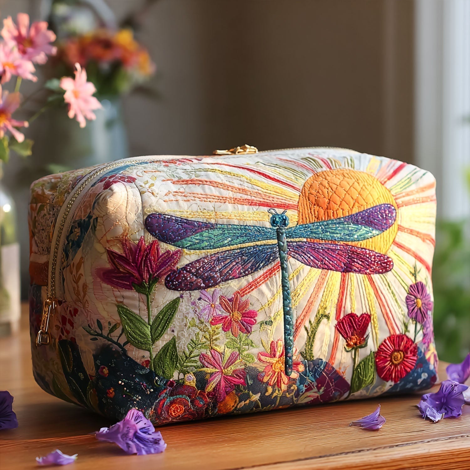 Cosmetiquera acolchada con estampado gracia en vuelo