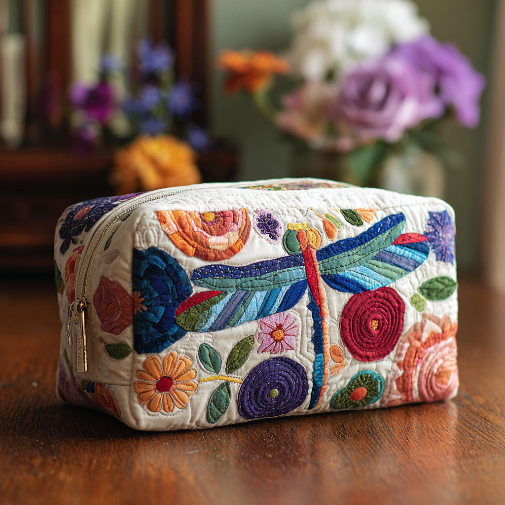 Cosmetiquera acolchada con estampado vuelo con tapa abatible