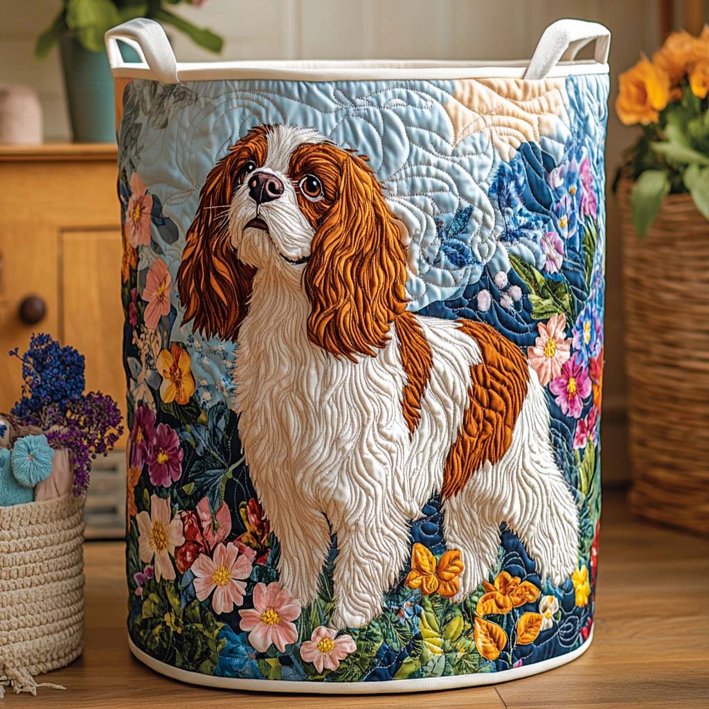 Canasta de ropa acolchada con estampado paseo por el campo de flores