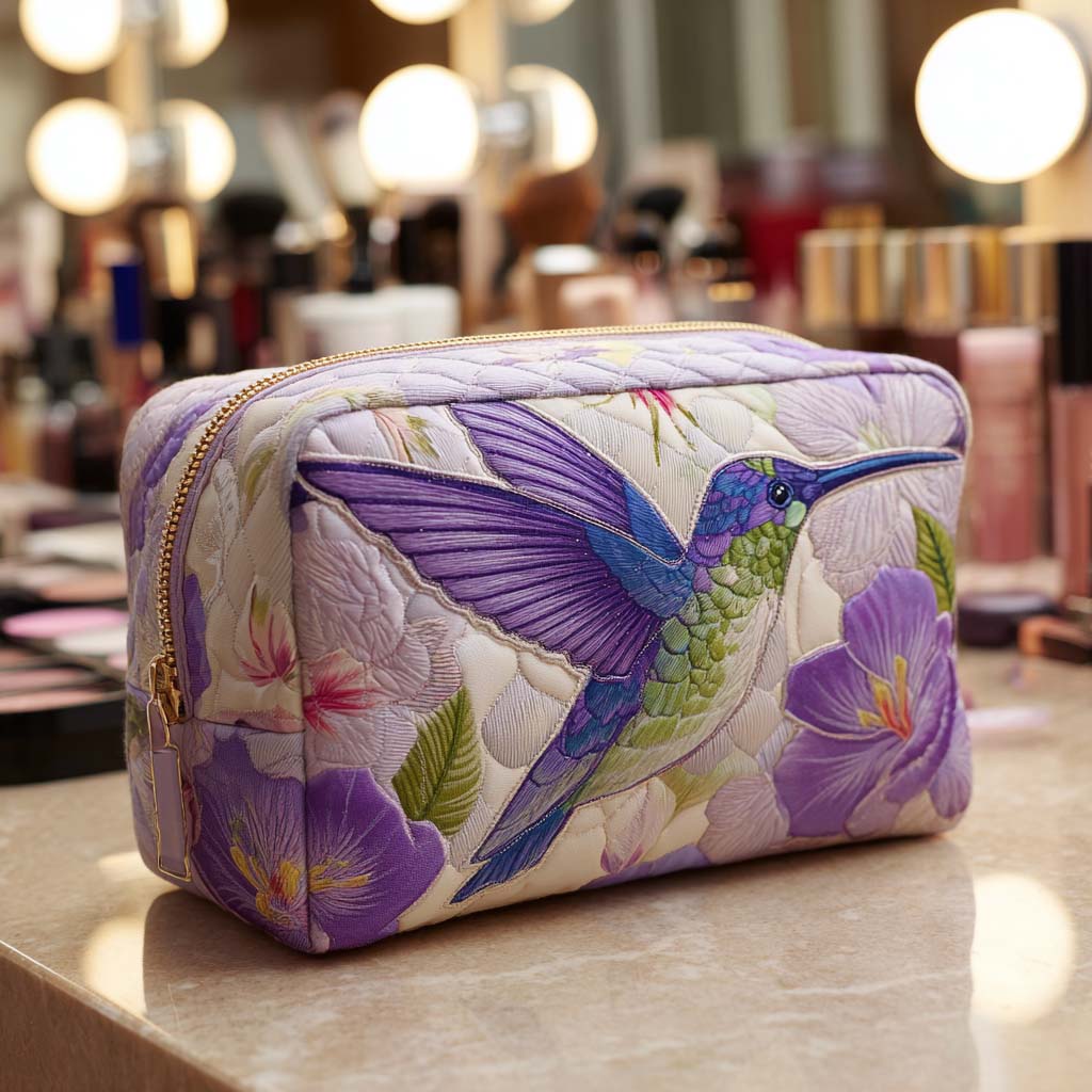 Cosmetiquera acolchada con estampado vuelo de flores