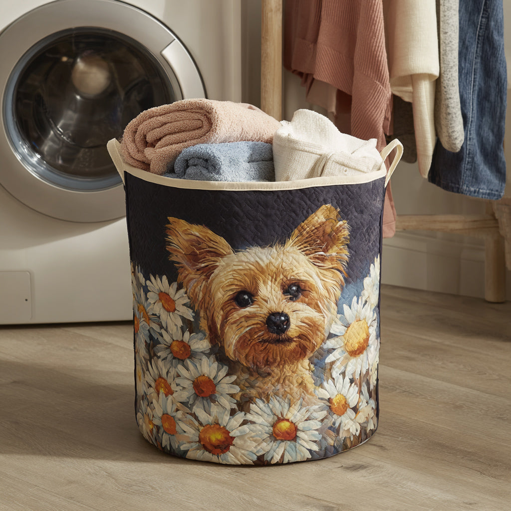 Canasta de ropa acolchada con estampado yorkshire terrier en flores