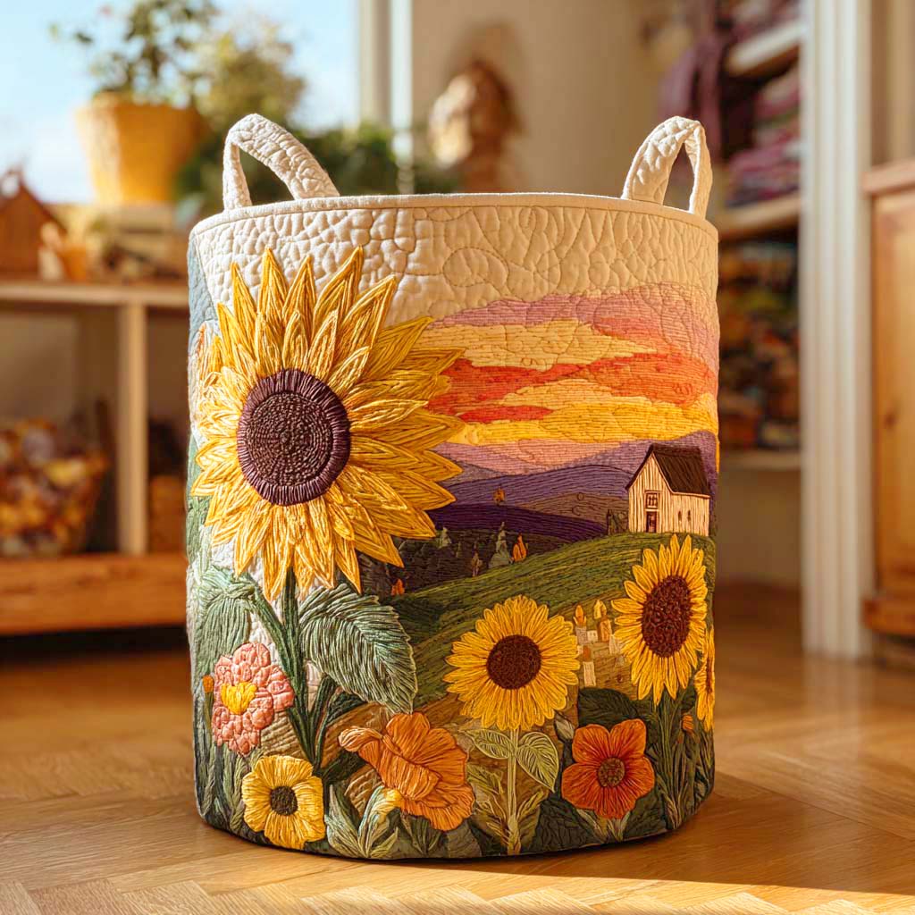 Canasta de ropa acolchada con estampado sueño de girasol