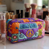 Cosmetiquera acolchada con estampado autobús de poder floral