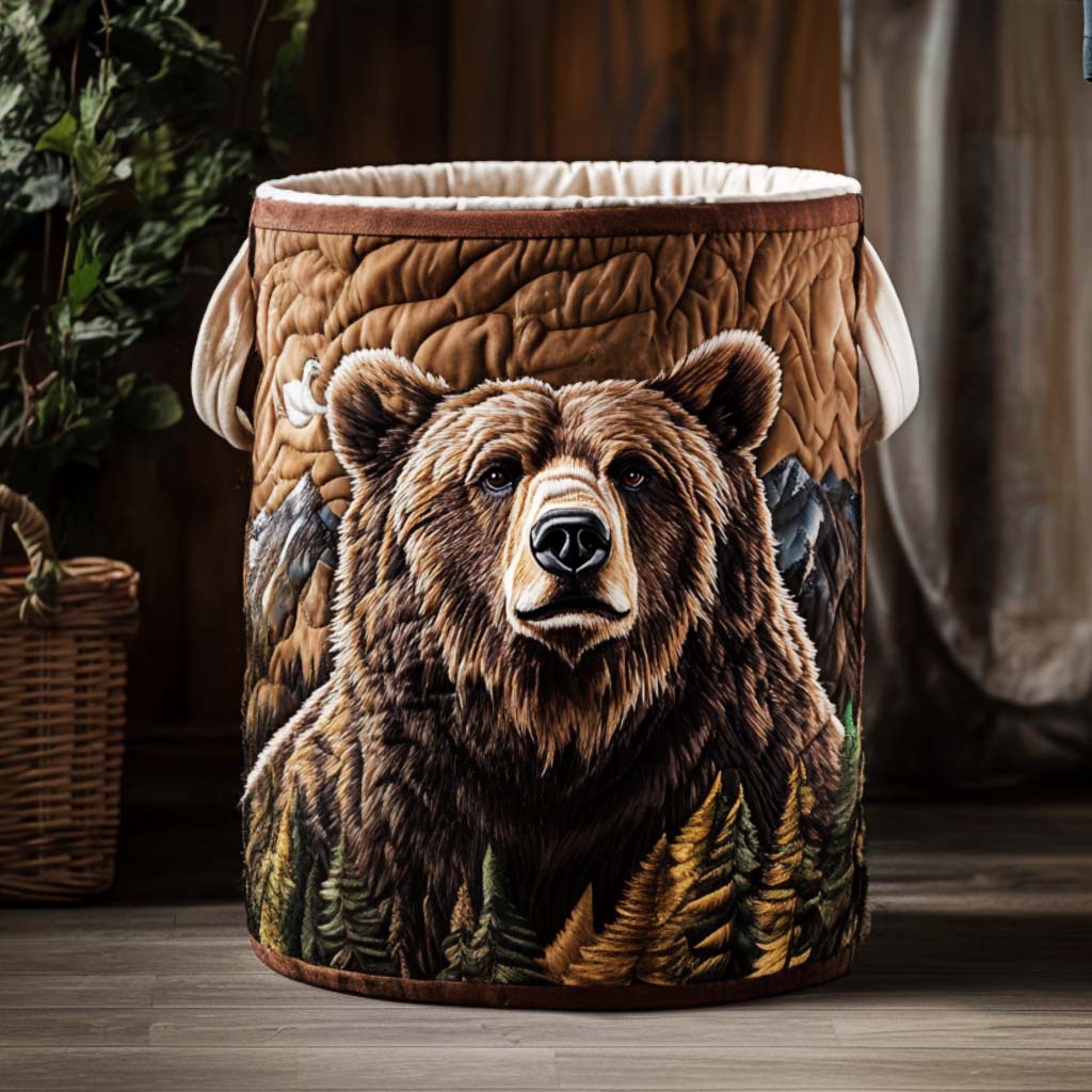 Canasta de ropa acolchada con estampado oso en el bosque