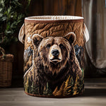Canasta de ropa acolchada con estampado oso en el bosque