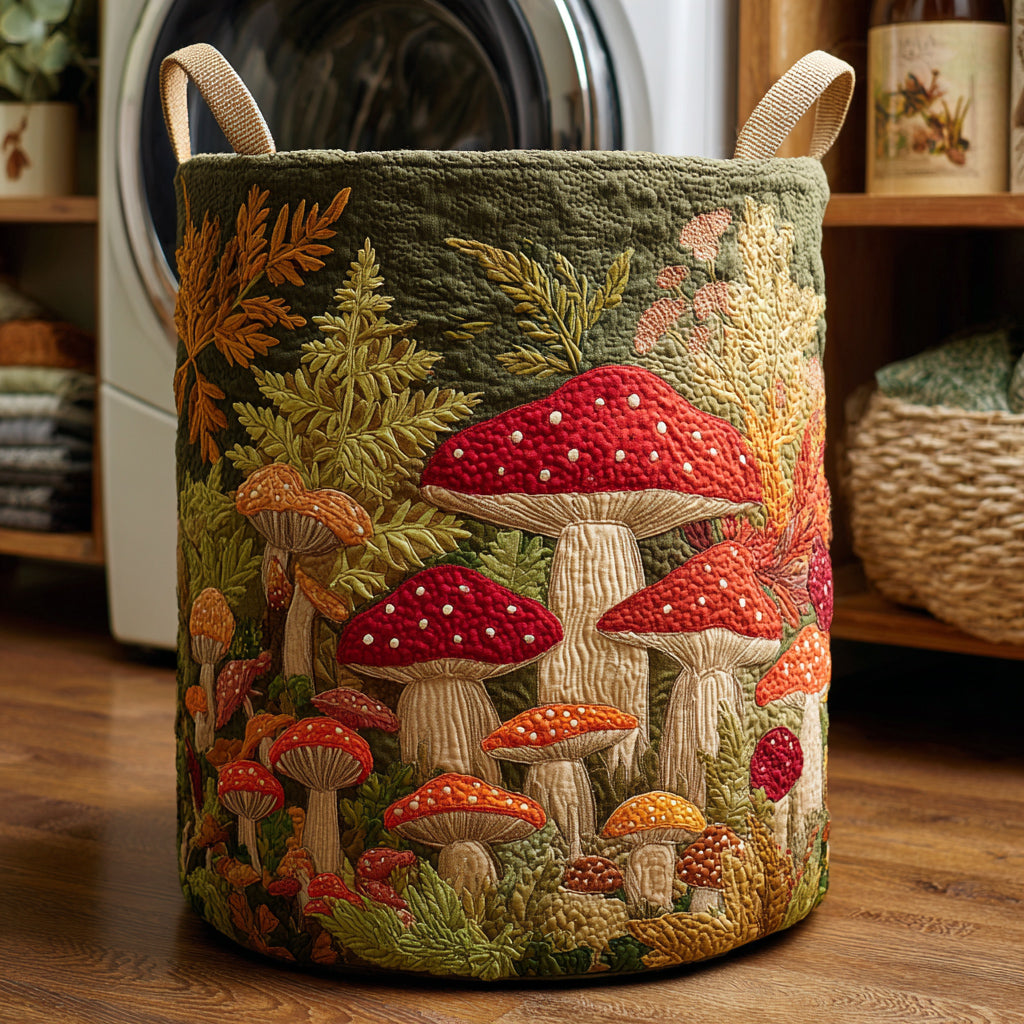Canasta de ropa acolchada con estampado hongos del bosque